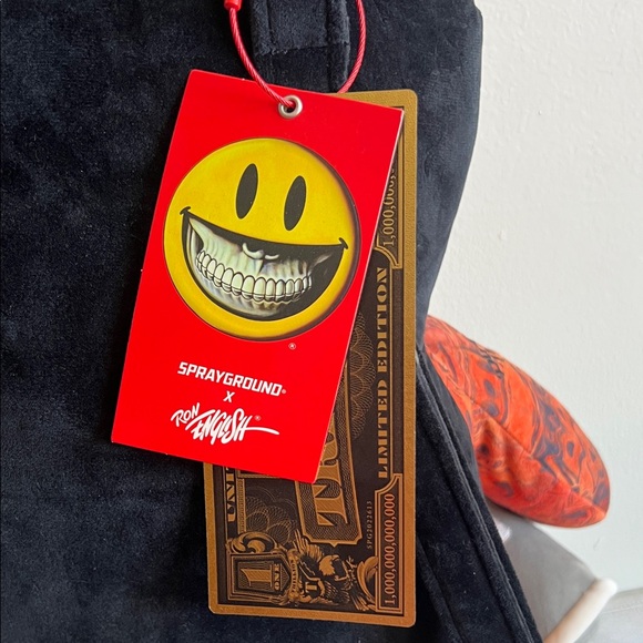 Sprayground Black Backpack with Smiley Tag - Picture 2 of 8